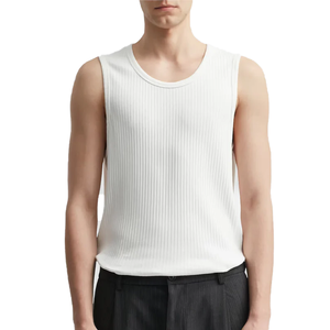 เสื้อกล้ามชายแบบร่อง คอวี ยืดได้ สีขาว พิมพ์โลโก้ตามสั่ง ขายส่ง - Product Image 1