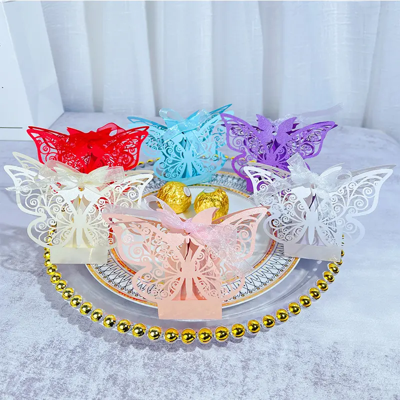Fashion Laser Hollow Craft Creative One Time Bow Wedding Candy Paper Gift Return Present Box Packaging