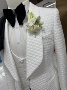 Nouveau <span class=keywords><strong>Costume</strong></span> de <span class=keywords><strong>Mariage</strong></span> pour Homme <span class=keywords><strong>Blanc</strong></span> <span class=keywords><strong>Noir</strong></span>, Ensemble 3 Pièces Jacquard Coupe Slim pour Marié <span class=keywords><strong>et</strong></span> Affaires - Product Image 2