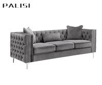 Sofá de Terciopelo Moderno y Económico de 3 Plazas con Remaches Decorativos para Sala de Estar, Diseño de Sofá de Lujo 123
