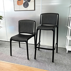 <span class=keywords><strong>Tabouret</strong></span> de bar minimaliste en plastique blanc avec assise et dossier ventilés à lattes, empilable, pour café commercial, balcon extérieur, pub - Product Image 3