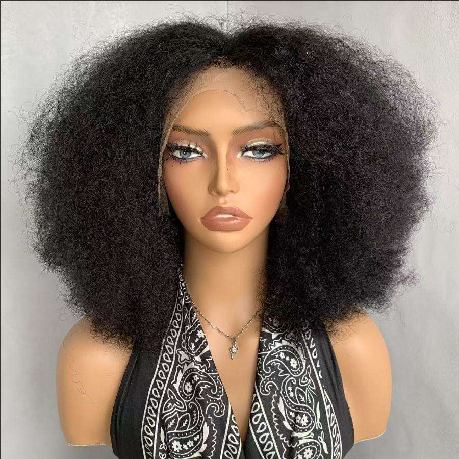 Fluffed Bob Fluffy Afro Kinky Curly Wigs Human Hair Lace Front Brazilian Short Bob ...