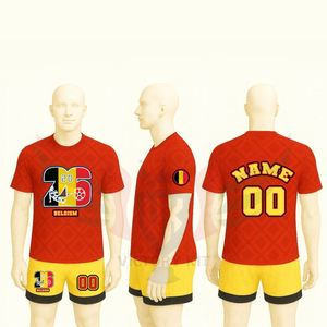 Conjunto de Camiseta y Pantalones Cortos de Fútbol Retro con Estampado Personalizado de Bélgica, Uniforme de Fútbol de Corte Holgado - Product Image 2