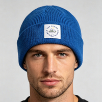 Bonnet tricoté personnalisé avec étiquette tissée, multicolore, 100 % acrylique, côtelé, à revers, chaud, pour l'hiver, style streetwear