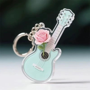Llavero transparente de guitarra al por mayor con colgante de mariposa y rosa para bolso - Product Image 3