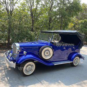 Voiture électrique de tourisme classique rétro 6 places bleue avec auvent souple pliable pour villas, vacances et service VIP - Product Image 2