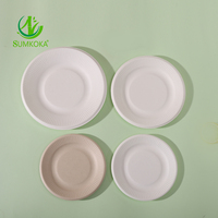 SUMKOKA Assiettes jetables biodégradables en pulpe de canne à sucre (bagasse) pour fêtes, 6, 7, 8, 9, 10 et 12 pouces