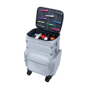 Wholesale price leather makeup beauty case custom logo color rolling trolley travel cosmrtic storage make up train vanity case