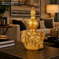Ornement de gourde Feng Shui antique chinoise sculptée, dorée, avec figurine traditionnelle en relief, pour la décoration de la maison ou du bureau, ou comme cadeau
