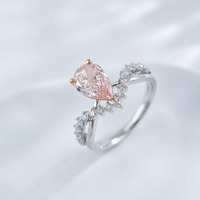 Bague de fiançailles pour femme en or rose 18 carats avec diamant de laboratoire rose fantaisie taille poire goutte d'eau, sertie de 3 griffes et à tige torsadée