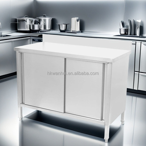 โต๊ะสแตนเลสสำหรับร้านอาหาร โต๊ะทำงานพร้อมตู้เก็บของ - Product Image 1