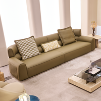 Canapé modulaire sectionnel moderne en cuir véritable 3 places de taille moyenne avec pieds en acier inoxydable pour salon - Design durable