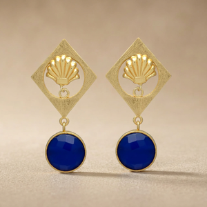 Pendientes de gota dorados con zafiro en forma de hoja, hechos a mano, de latón con gemas, para fiesta - Product Image 3
