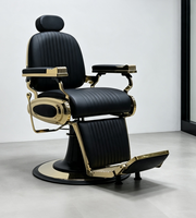 Chaise de salon de beauté professionnelle pour hommes, chaise de barbier, cadre en métal plaqué or classique et élégant, système hydraulique stable