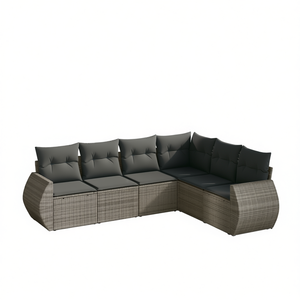 Ensemble de canapés de jardin modulaires en rotin gris, structure en acier, mobilier d'extérieur, 6 places, design contemporain - Product Image 1