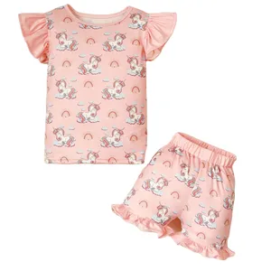Pakaian grosir Anak & bayi, merah muda nyaman rumbai susu sutra lengan pendek baju unicorn lucu di musim semi/musim panas
