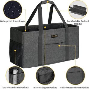 Tablero inferior de utilidad estructurado <span class=keywords><strong>grande</strong></span>, bolso de mano de pie de utilidad, marco de alambre de Metal, asas de comestibles reutilizables, bolsas de <span class=keywords><strong>playa</strong></span> extra grandes - Product Image 5