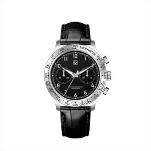 Montre mécanique chronographe multifonctionnelle vintage en acier inoxydable brossé avec lunette en saphir et revêtement antireflet ST1901 - Product Image 2