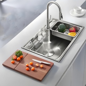 Fregadero de Cocina de Acero Inoxidable 304, Fregadero Estampado de Gran Tamaño con un Solo Tazón, Lavabo para Lavar Platos y Manos - Product Image 1