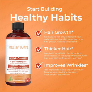 Suplemento Líquido Multivitamínico Orgánico para el Crecimiento del Cabello 450ml Biotina 10000mcg para Cabello Más Grueso Cuidado Facial Antiarrugas Piel Mango Durazno - Product Image 4