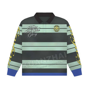 高品質カジュアル100% コットンニットボタンアップラグビーPolos刺繍カスタムラインストーン長袖ポロシャツメーカー - Product Image 3