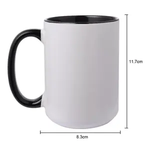 Taza de cerámica personalizada para sublimación, taza de café de color con mango interno de alta calidad, venta al por mayor, 15oz