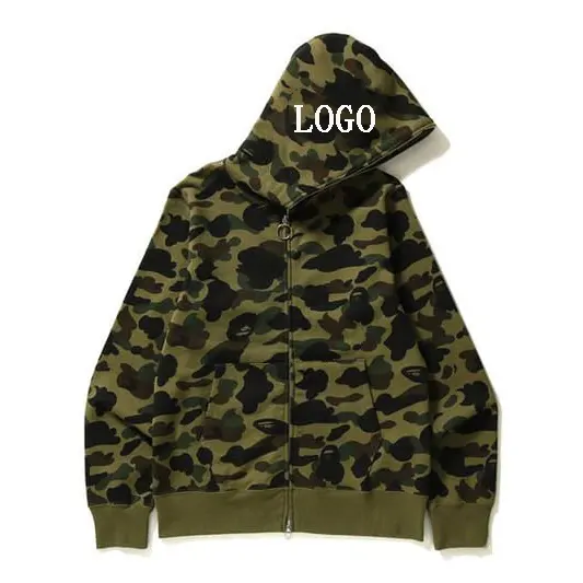 wholesale clothing zip up hoodie heavyweight hoodie men 400 gsm camouflage full zip hoodie