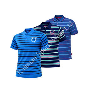 Camisa Casual Moderna para Hombre, Tejido de Punto, Diseño a Rayas, Transpirable, Manga Corta, Logotipo Bordado Personalizado en la Parte Delantera - Product Image 1