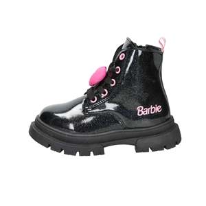 Stivali da combattimento per ragazze Barbie, scarpe per bambini con logo rosa glitterato nero - Product Image 1