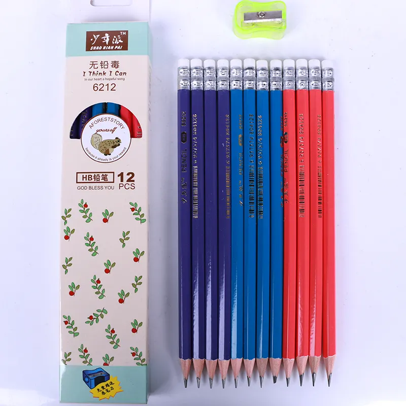 قلم رصاص SHAONIANPAI S6212 مستلزمات مكتبية ترويجية قلم رصاص قياسي من المصنع مع شعار HB خشبي بالصين بسعر الجملة رخيص حسب الطلب