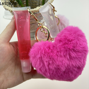 Private Label Clear Lipgloss Keychain <span class=keywords><strong>Kit</strong></span> de vente en gros Vegan Squeeze Tube Brillant à lèvres rose brillant parfumé de luxe <span class=keywords><strong>avec</strong></span> pompon - Product Image 3