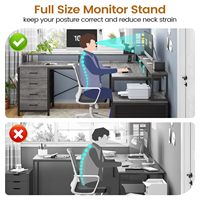 Bureau d'ordinateur en forme de L gris spacieux avec bande lumineuse LED RGB, bureau de maison ou de bureau avec 6 tiroirs et prise de courant