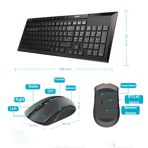 Rapoo 8200G mới đến không thấm nước im lặng mỏng đa phương tiện không Dây chuyển đổi cắt kéo bàn phím chuột combo - Product Image 6