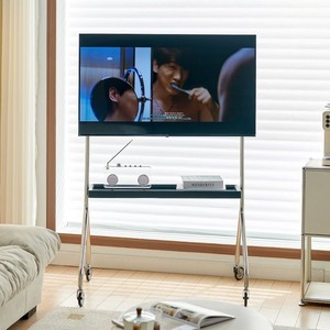 Meuble <span class=keywords><strong>TV</strong></span> mobile de style nordique pour petits espaces, support de moniteur sur pied pour salon avec roulettes en acier inoxydable - Product Image 2
