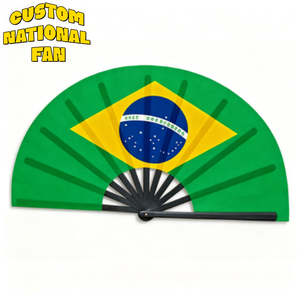 Éventails pliables en bambou imprimés avec la drapeau national du Brésil, personnalisables, multifonctions, pour événements sportifs, rassemblements en plein air - Product Image 1