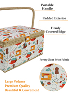 Panier à couture en tissu vintage D&D, boîte de rangement pour kit de couture florale avec poignée et plateau, organisateur de travaux d'aiguille portable pour la maison