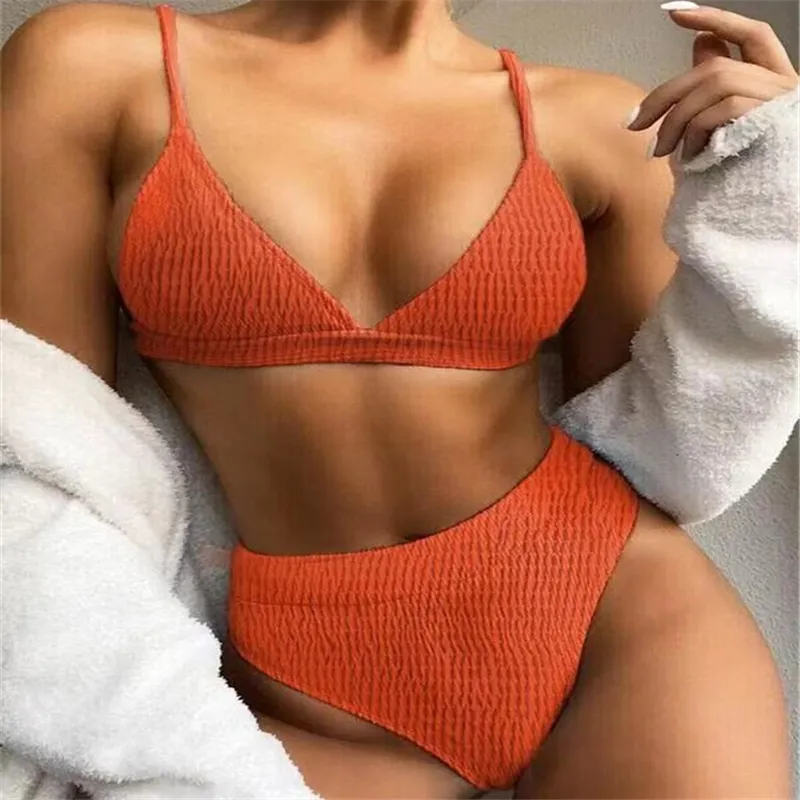 Лидер продаж, оранжевая однотонная женская пляжная одежда из двух предметов, бикини, сексуальная одежда для плавания, бикини