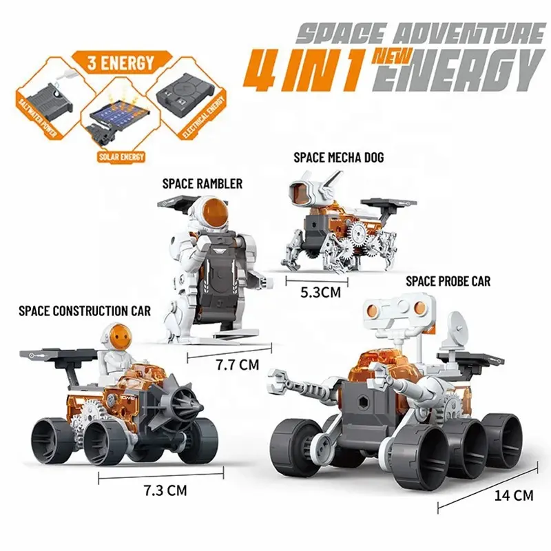 교육 4 IN 1 실험 DIY 건물 조립 차량 STEM 태양 로봇 키트 과학 공학 완구