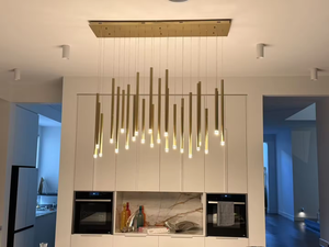 Table à manger moderne personnalisable, <span class=keywords><strong>barre</strong></span> combinée, décoration artistique de toutes formes, lampe suspendue <span class=keywords><strong>LED</strong></span> à tube long et droit, <span class=keywords><strong>lustre</strong></span> pour hôtel - Product Image 4