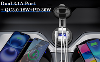 QC3.0 USB & Dual PD3.0 Soket Pengisi Daya Mobil Tipe-C Pengisian Cepat dengan Voltmeter LED 12-24V untuk Mobil