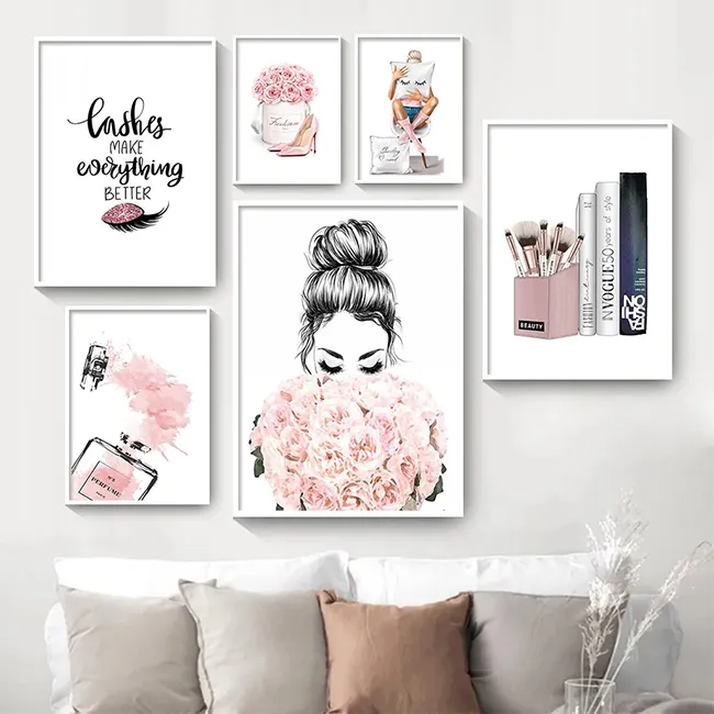 Nordic Lashes Black Lips Women Poster Print Simplicity Perfume Books Picture Modern Salon Beauty Decor Wall Art Canvas Painting