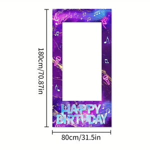 Nuevo <span class=keywords><strong>Fondo</strong></span> Decorativo Hueco para Fotos <span class=keywords><strong>de</strong></span> Cumpleaños, con Elementos <span class=keywords><strong>de</strong></span> Neón Púrpura y Temática <span class=keywords><strong>Musical</strong></span>, Marco para Fotos - Product Image 4
