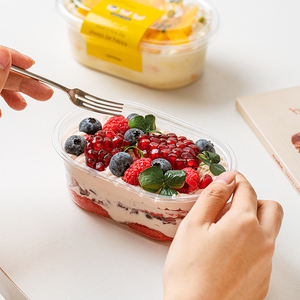 Bán hàng nóng 450ml hình bầu dục rõ ràng Bánh hộp lấy đi món tráng miệng ngọt ngào <span class=keywords><strong>container</strong></span> phổ biến tùy chỉnh thực phẩm vật nuôi đóng gói Tiramisu rõ ràng Bánh hộp - Product Image 5