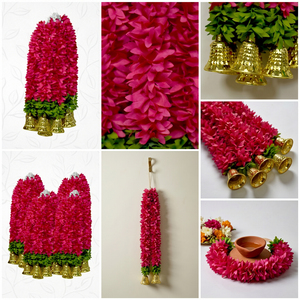 Guirnalda de Flores Rosadas Artificiales, Decorativa, con Campanas Doradas, para Bodas, Festivales y Decoración de Templos - Product Image 6