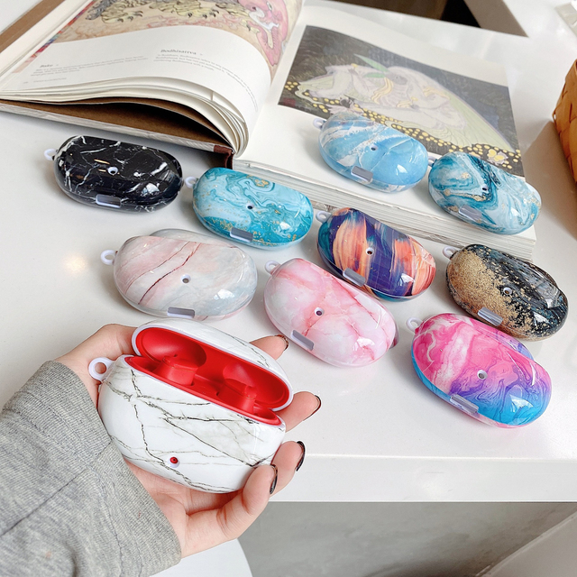 Marble Hard PC Full Protection Earphone Charging Box Case for Beats Studio Buds Wireless Earbuds with Carabiner