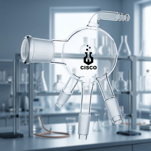 Receptor de Destilación de Vidrio Borosilicato Transparente de 3 Vías con Conexión de Manguera, Marca CISCO, CISCO-4691, Tamaño de Conector y Cono 24/40 - Product Image 3