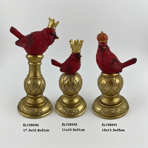 รูปปั้นนกคาร์ดินัลสีแดงเรซิ่นสุดหรู พร้อมมงกุฎสีทอง ของตกแต่งโต๊ะคริสต์มาส ของประดับตกแต่งบ้าน งานแต่งงาน งานปาร์ตี้ ขนาด 11x10.5x21 ซม. - Product Image 2