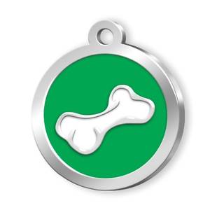 Placa de Identificación Redonda para Mascotas con Diseño de Hueso Verde para Perros - Product Image 1