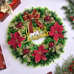 Guirlande <span class=keywords><strong>de</strong></span> Noël haut <span class=keywords><strong>de</strong></span> gamme avec nœuds floqués scintillants, fleurs <span class=keywords><strong>de</strong></span> Poinsettia et boules décoratives pour fenêtre et porte - Product Image 3