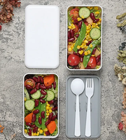 Boîte à bento en plastique RPET Offres Spéciales de qualité alimentaire à double couche de forme oblongue avec bandage Boîte à bento écologique pour employé de bureau